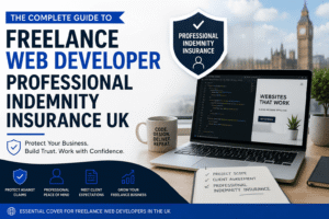 Freelance web developer professional indemnity insurance guide in the UK showing business protection and liability coverage.