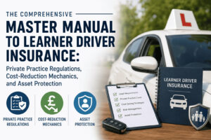 Comprehensive learner driver insurance guide showing private practice regulations, cost-reduction strategies, and asset protection for new drivers.