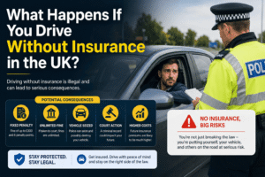 Driver stopped by traffic police illustrating the consequences of driving without insurance in the UK including fines, penalty points and vehicle seizure.